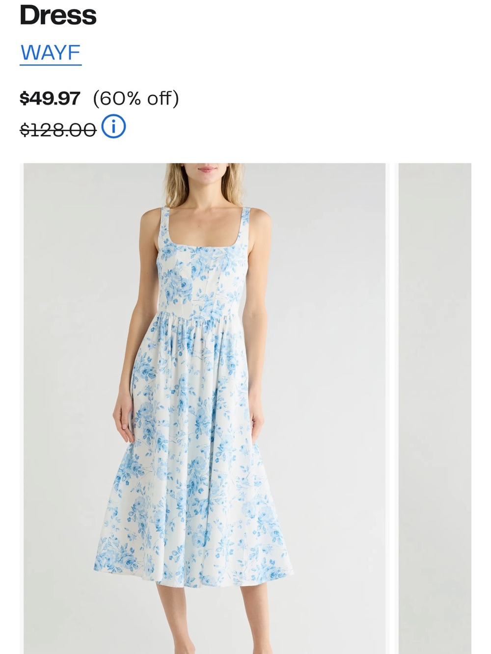 Wayf White and Light Blue Floral Midi Sundress
